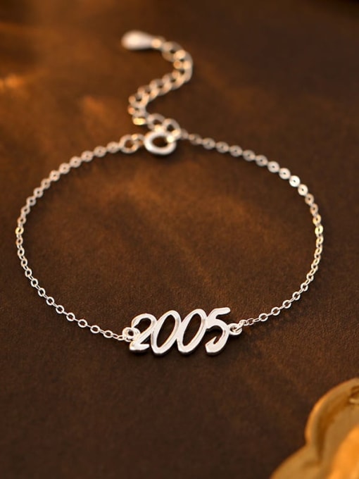 BRS246 [2005] 925 Sterling Silver Number Minimalist Link Bracelet